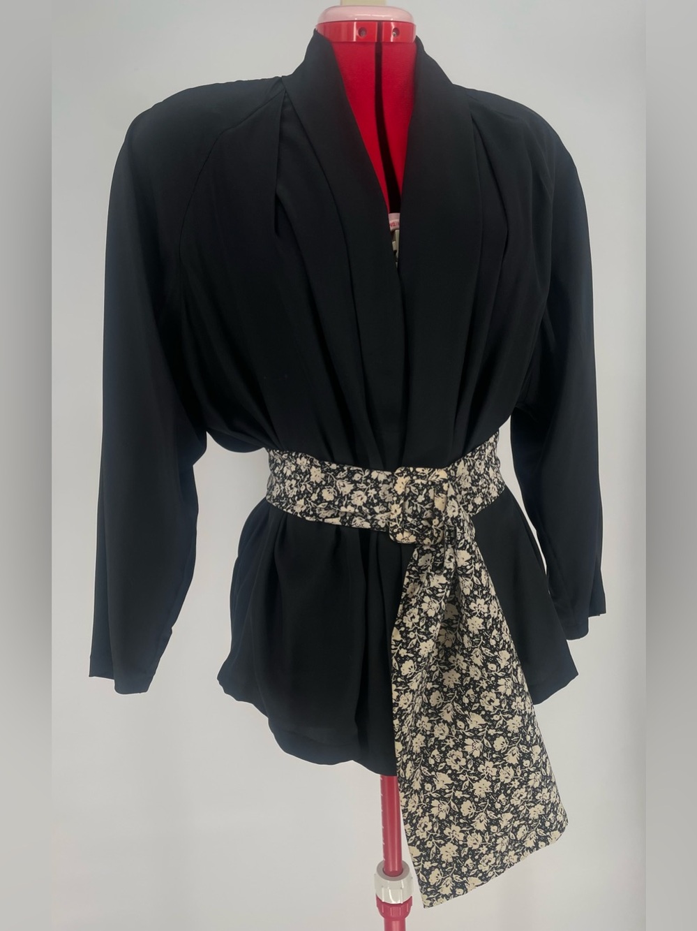 VTG 80s Pure Silk Marina Rinaldi Luxury Wrap Blouse With Contrast Sash Belt